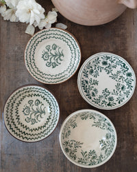 Willow Hand-Painted Dish: Green-set of 4 (Bowls and Plates)