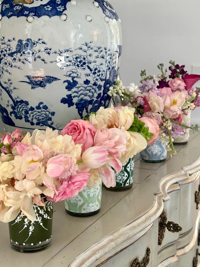 Navy With White Lily of the Valley Bud Vase