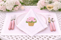 Set of 4 Pink Hydrangea Embroidered Dinner Napkins