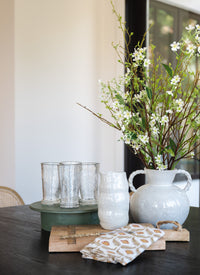 Cream Reactive Glaze Stoneware Vase with Twisted Handles