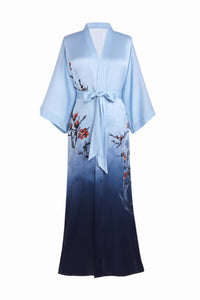 Gradient Watercolor Floral Kimono Robe – Pale Serenity / Midnight Navy