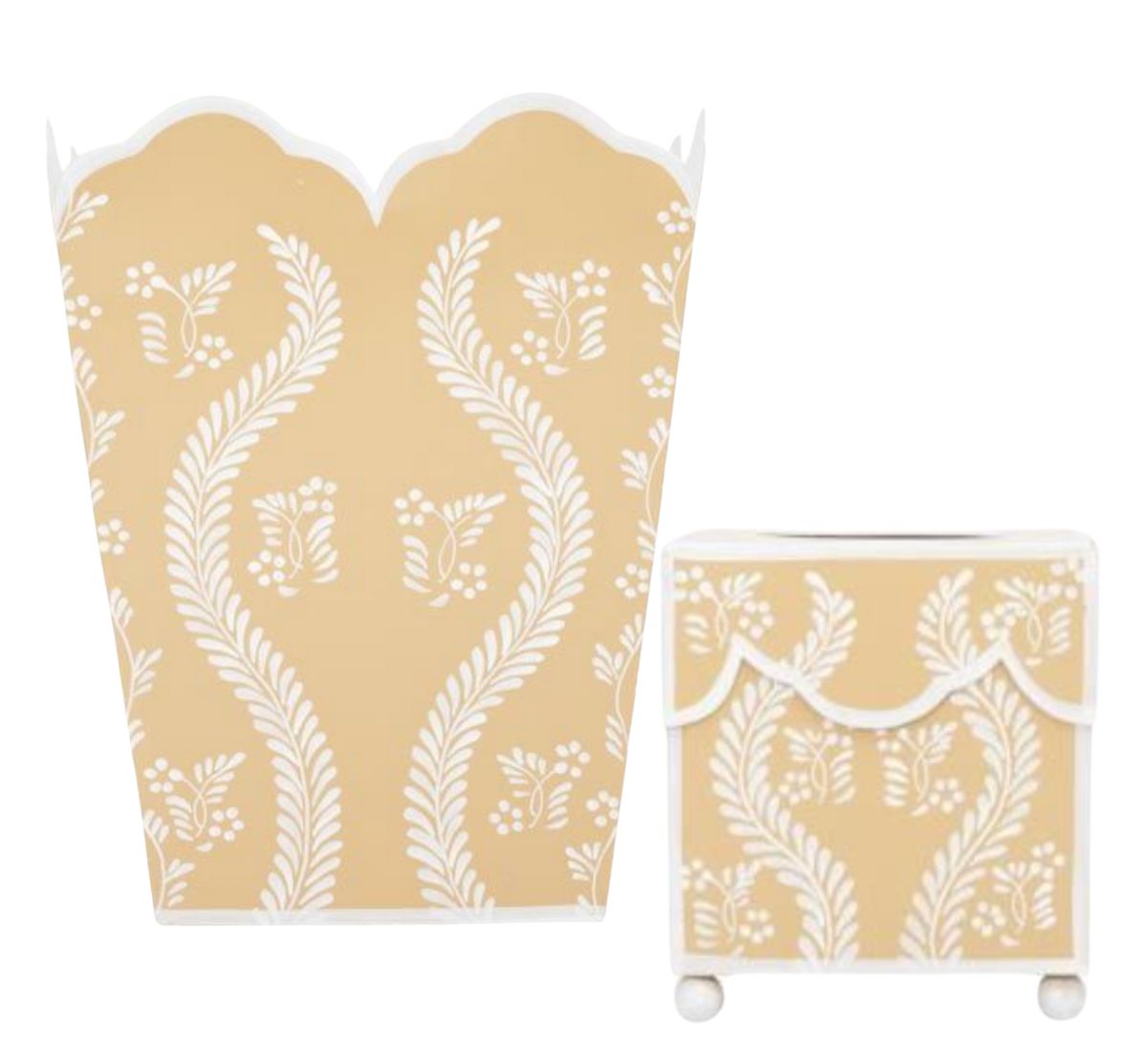 Tan Square Trellis Wastepaper Basket & Tissue Holder