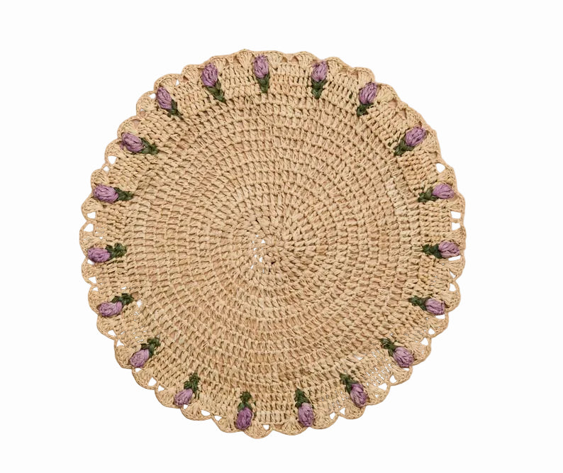Tulip Floral Raffia Placemat - Purple