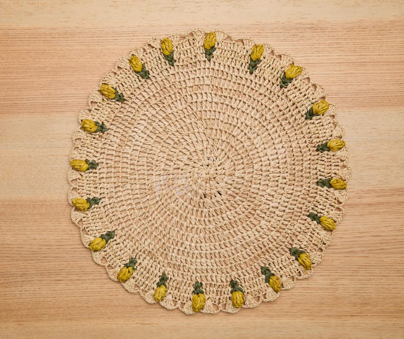 Raffia Crochet Tulip Placemat - Yellow