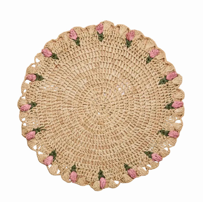 Tulip Floral Raffia Placemats - Pink