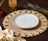 Raffia Crochet Tulip Placemat - Yellow
