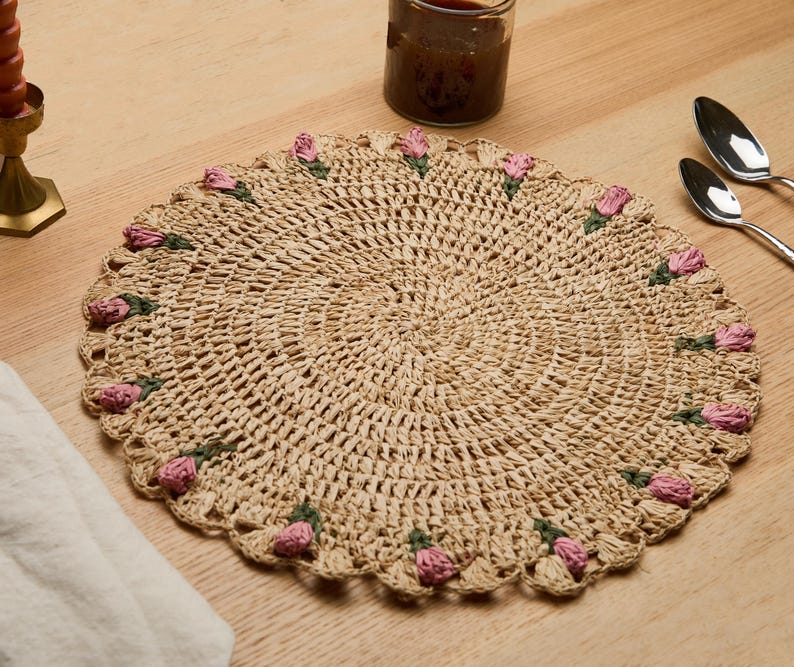 Tulip Floral Raffia Placemats - Pink