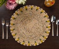 Raffia Crochet Tulip Placemat - Yellow