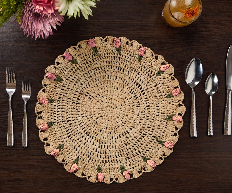Tulip Floral Raffia Placemats - Pink