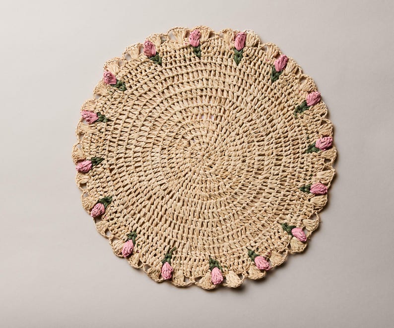 Tulip Floral Raffia Placemats - Pink
