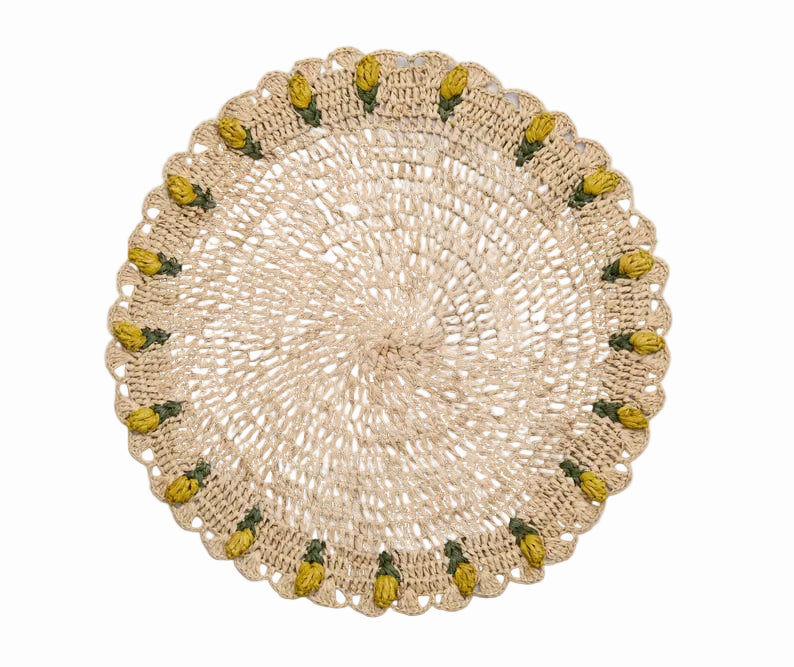 Raffia Crochet Tulip Placemat - Yellow