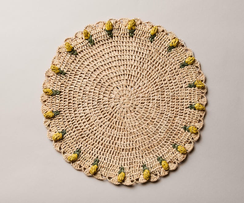 Raffia Crochet Tulip Placemat - Yellow