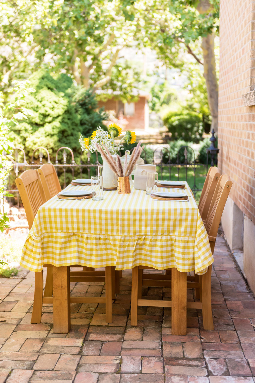 Yellow Ruffled Gingham Tablecloth (various sizes)