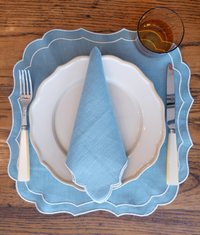 Angelina Linen Napkins, White / Blue Mirage