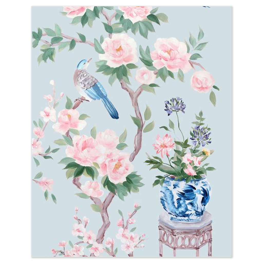 June (Detail) – Blue Chinoiserie Fine Art Paper Print (Various Sizes)