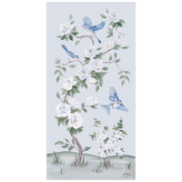 Bluebirds and Peonies – Light Blue Chinoiserie Fine Art Paper Print (Various Sizes)