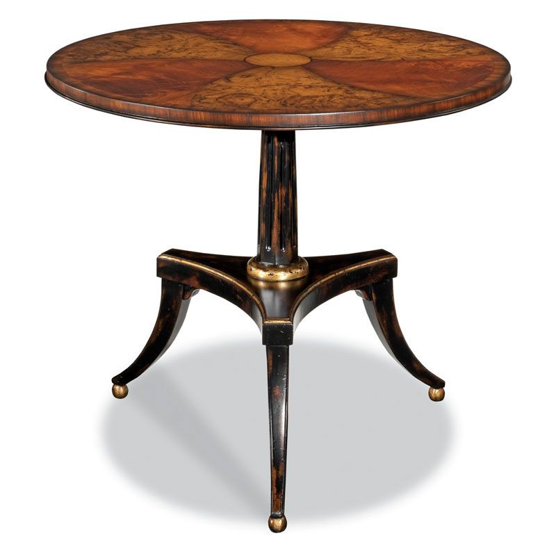 Pinwheel Veneer Center Table in Swirl Mahogany & English Brown Oak Burl