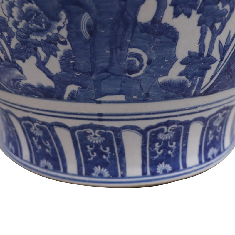 Navy Bird and Floral Fishbowl Pot