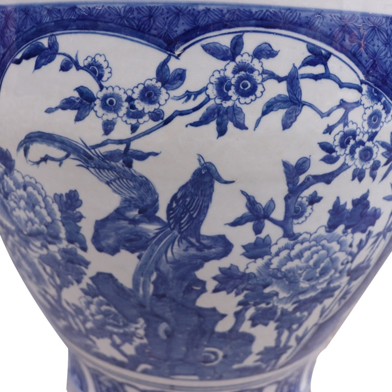 Navy Bird and Floral Fishbowl Pot