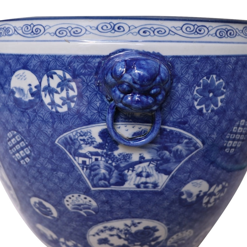 Navy Bird and Floral Fishbowl Pot