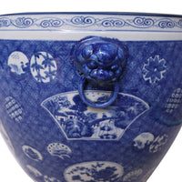 Navy Bird and Floral Fishbowl Pot