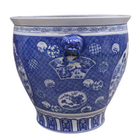 Navy Bird and Floral Fishbowl Pot