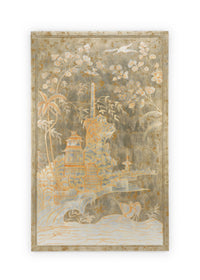 Hand Painted Silver Leaf Wood Panel with Gold Chinoiserie Design – Left Panel