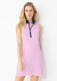 Pink Watercolor Stripe 1/4 Zip Sleeveless Sport Dress