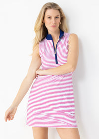 Pink Watercolor Stripe 1/4 Zip Sleeveless Sport Dress
