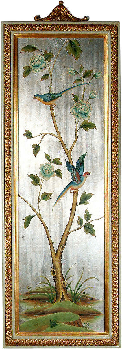 Hand Painted Chinoiserie Framed Mirrored Art Panel