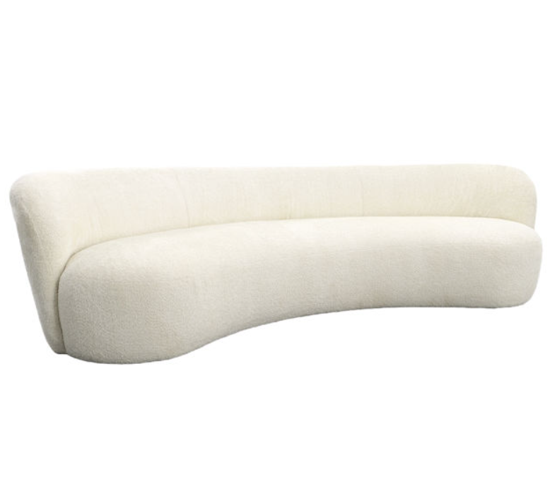 118" Curved Sofa in Cream Bouclé Performance Fabric