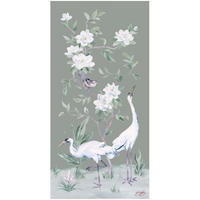 Cranes and Gardenias, a Green Chinoiserie Fine Art Print