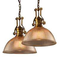Brass Bowl Pendant Lamp with Ribbed Glass (3 Sizes)
