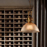 Brass Bowl Pendant Lamp with Ribbed Glass (3 Sizes)