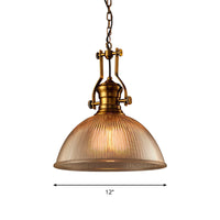 Brass Bowl Pendant Lamp with Ribbed Glass (3 Sizes)