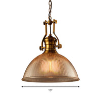 Brass Bowl Pendant Lamp with Ribbed Glass (3 Sizes)