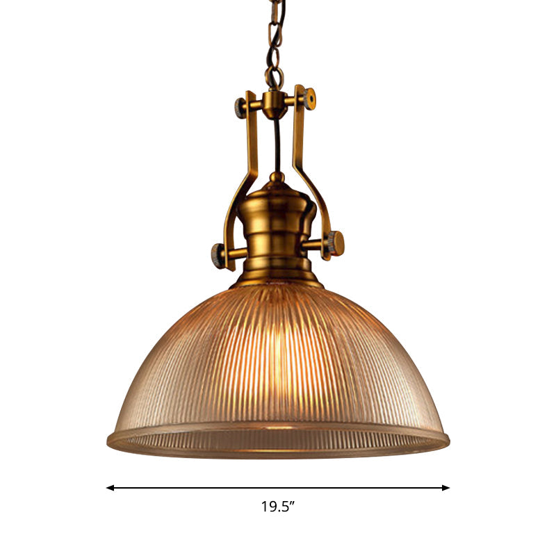 Brass Bowl Pendant Lamp with Ribbed Glass (3 Sizes)