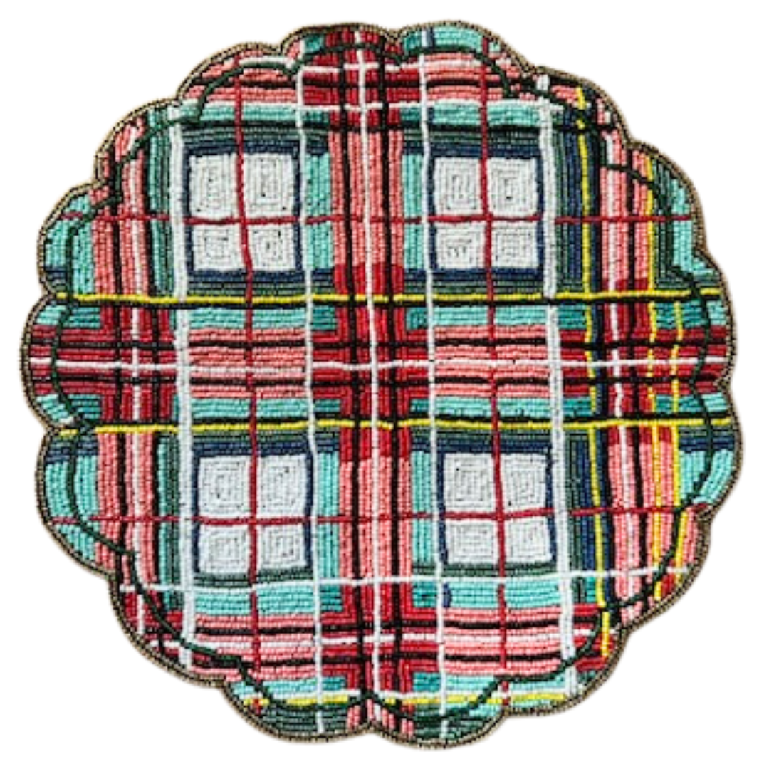 Christmas Beaded Plaid Placemat - Single