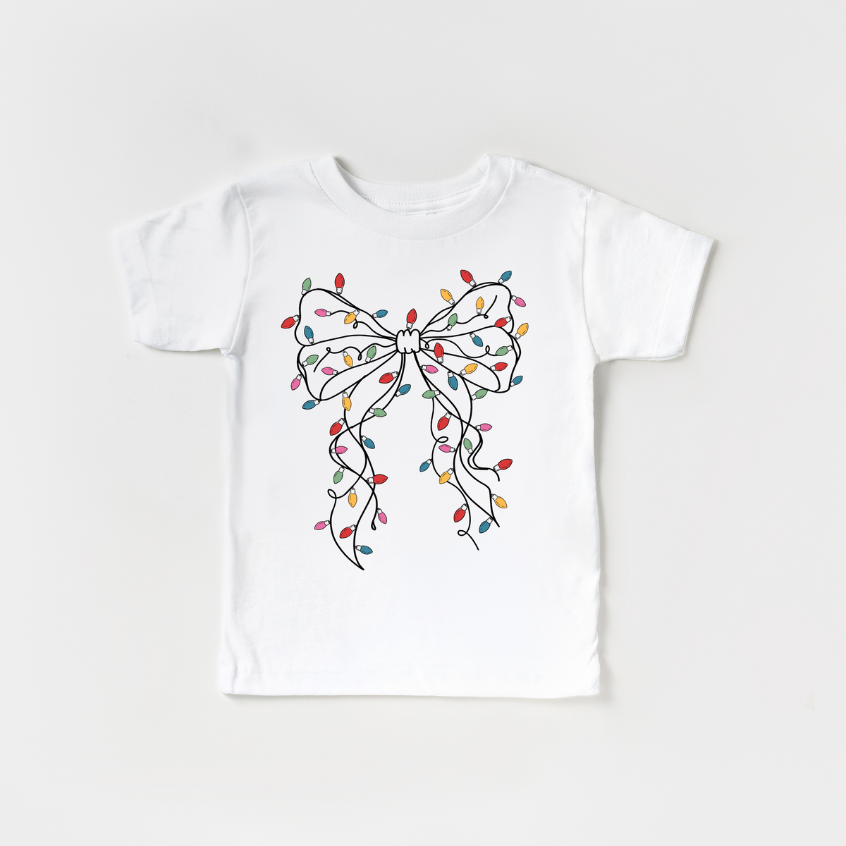 Girls Coquette Bow Christmas Lights Tee Sweatshirt (Various Colors/Short & Long Sleeve Options))