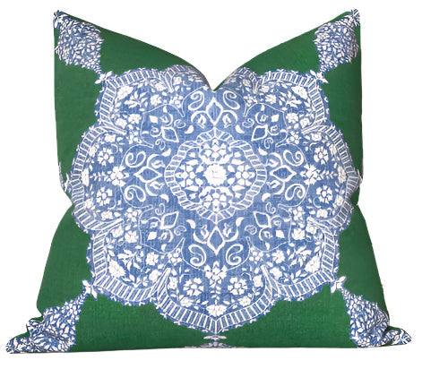 Medallion Pillow Cover in Blue and Green