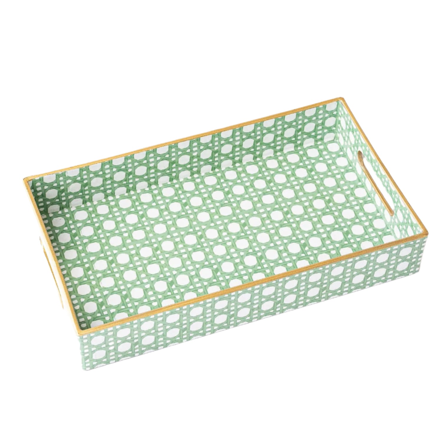 Green & White Cane Tray