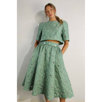 Flower Embossed Crop Top & Skirt Set