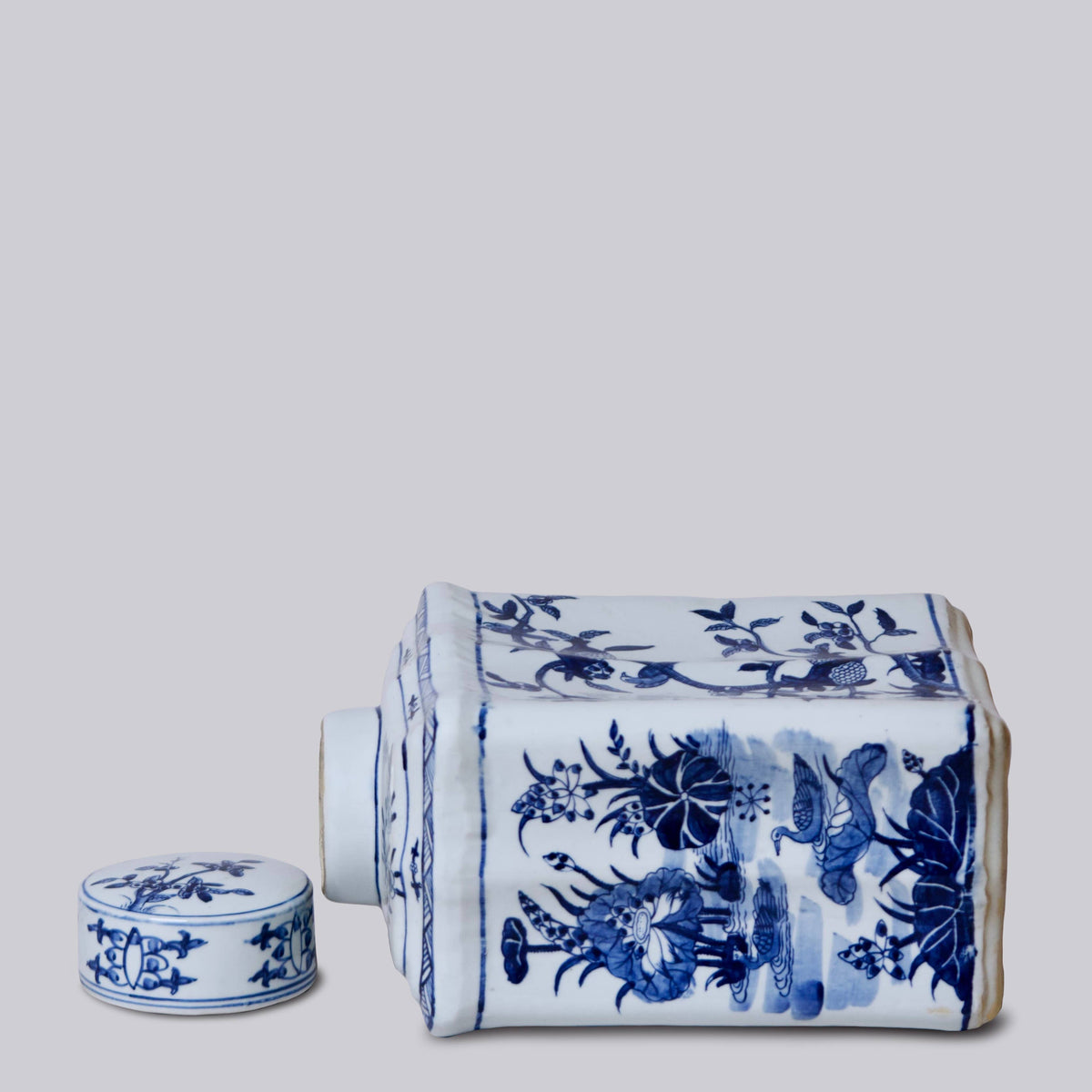 Bird and Flower Blue and White Porcelain Caddy Jar