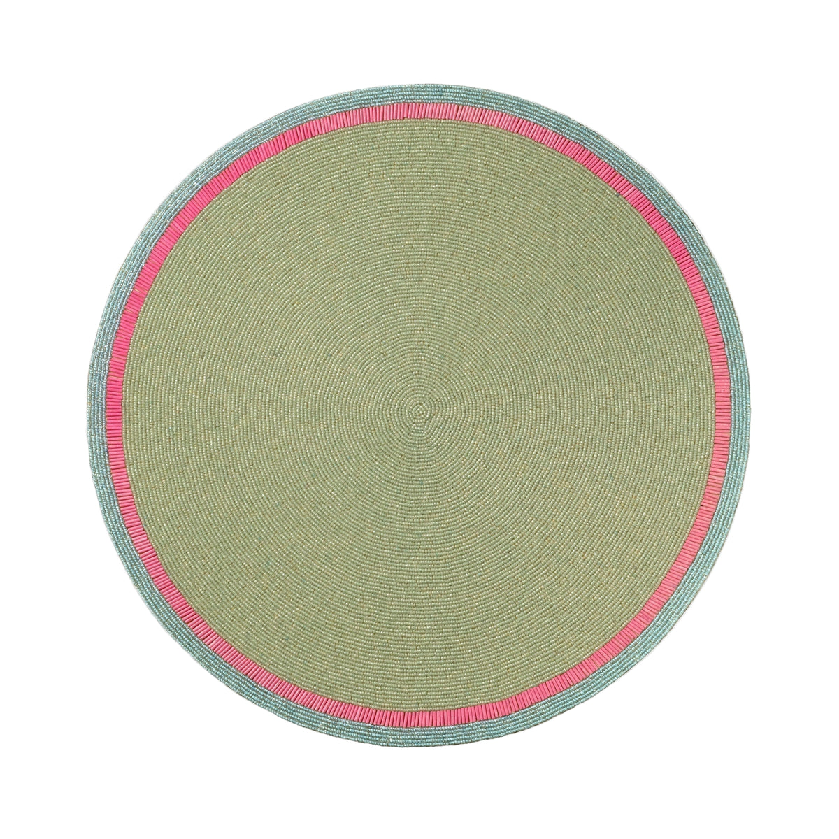 Bright Stripe Hand-Beaded Placemat – Seafoam with Pink