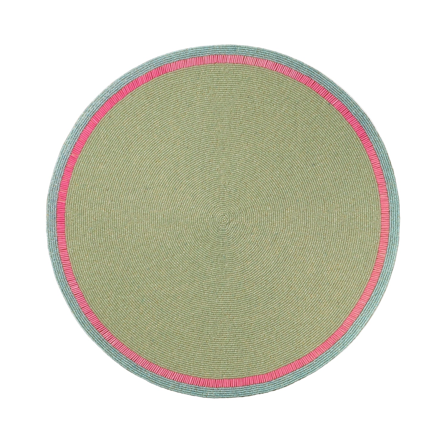 Bright Stripe Hand-Beaded Placemat – Seafoam with Pink
