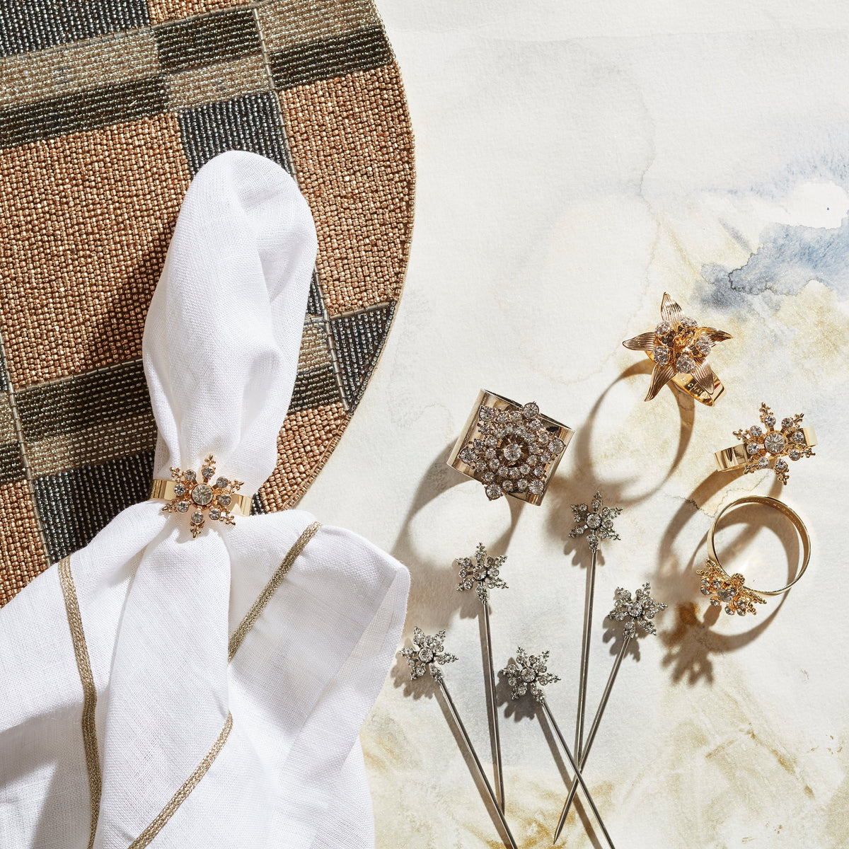 Classic Snowflake Skinny Napkin Rings – Crystal (Set of 4)