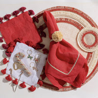 Ruffle Edge Straw Placemats – Red (Set of 4)