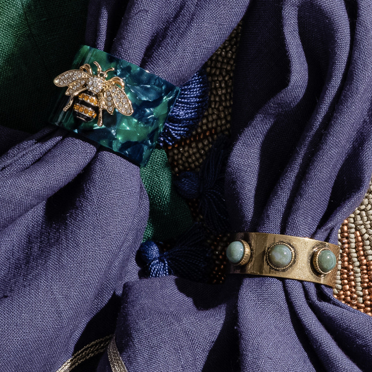 Stripey Bee Resin Napkin Rings – Green Tortoiseshell (Set of 4)