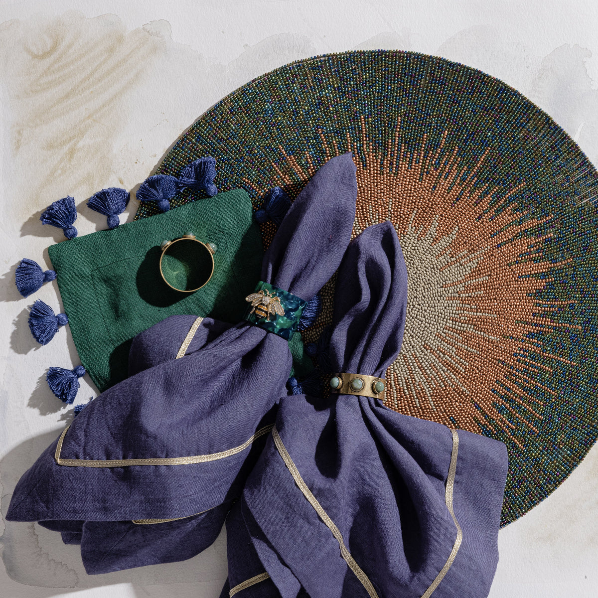 Stripey Bee Resin Napkin Rings – Green Tortoiseshell (Set of 4)