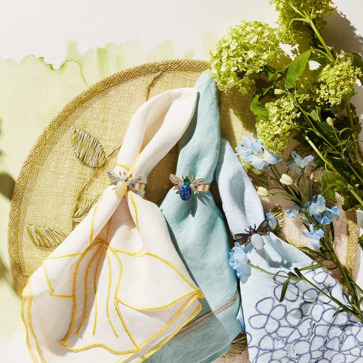 Etched Wing Bug Skinny Napkin Rings – Lemon Jasper (Set of 4)
